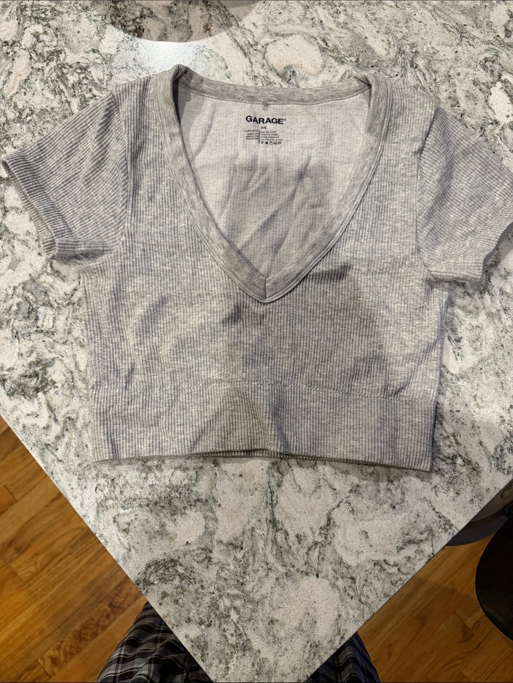 Garage Gray Ribbed V-Neck Crop Top